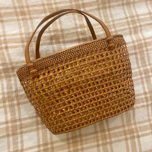 BEMBIEN Maya Natural Rattan and Leather Top Handle Bag